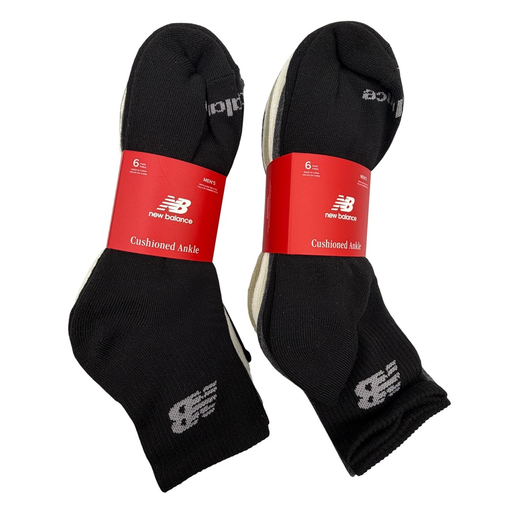 New Balance Cushioned Ankle Socks Mens 8-12.5 Black Multi NWT 12 Pairs Total